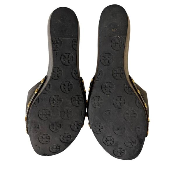 Tory Burch Patti Brown Patent Leather Logo Mules Gold Hardware Size 9.5 - Picture 8 of 15